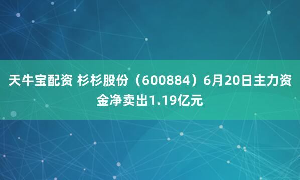 天牛宝配资 杉杉股份（600884）6月20日主力资金净卖出1.19亿元